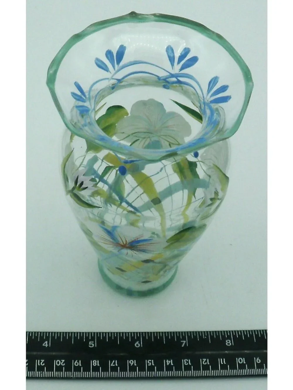 Tracy Porter  Bud Vase Hand Painted Florals Green Blue Peach